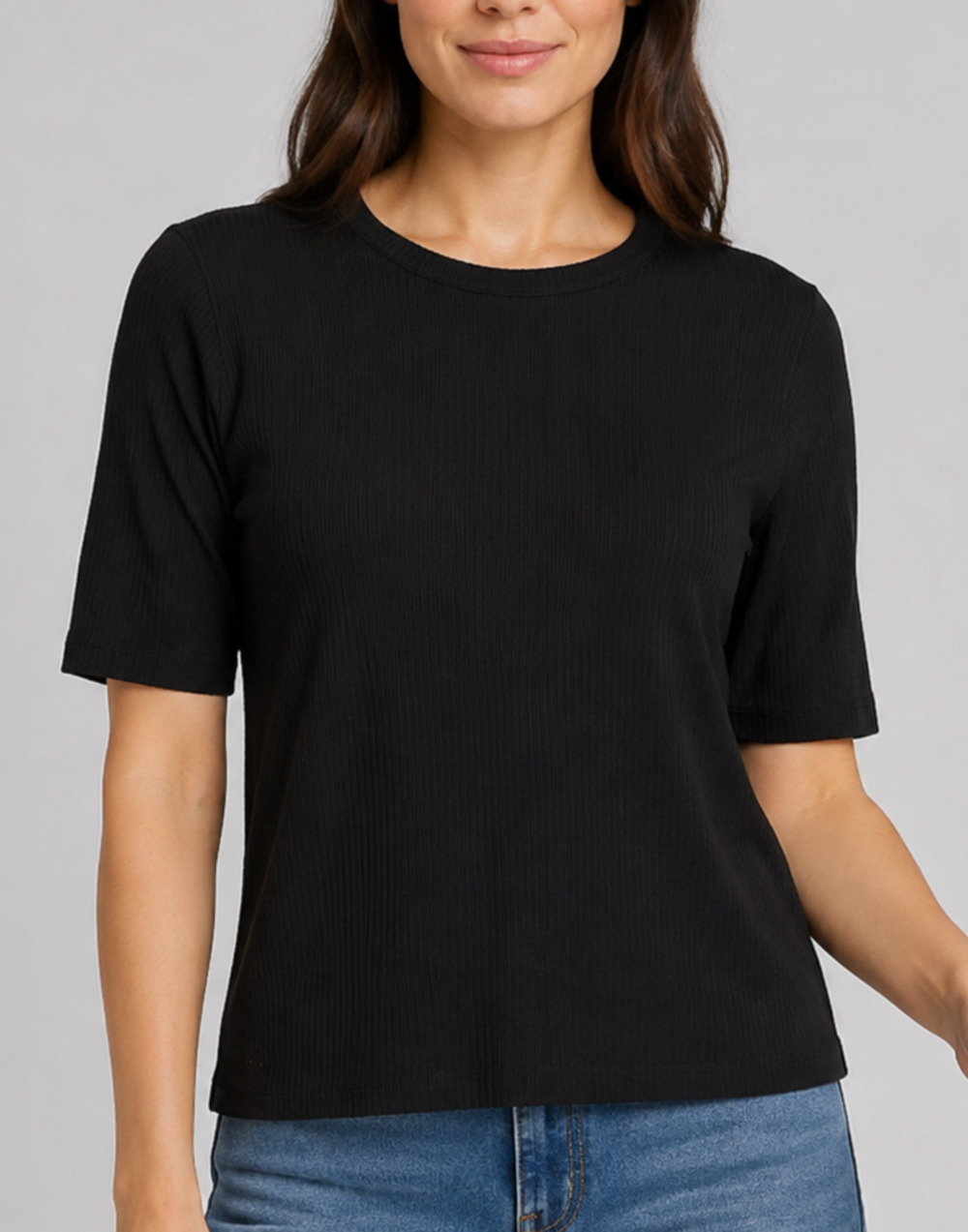 Splendid Women’s XL Black Ribbed Elbow Sleeve Stretch Knit Crew Neck Top